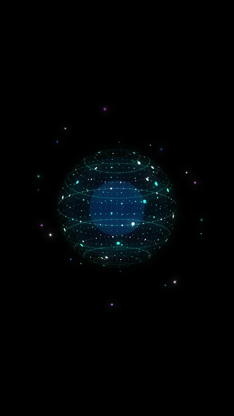 Abstract particle sphere motion graphic with glowing blue light orbit Stock Footage 346736395