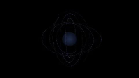 Abstract particle structure with glowing blue core on black background Video stock 335117387
