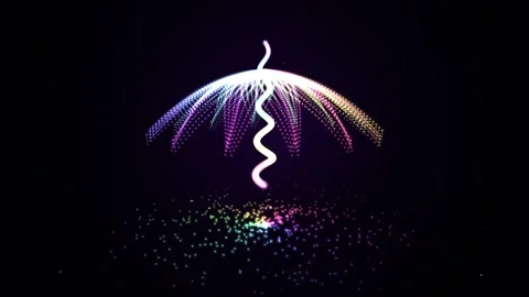 Abstract particle umbrella glows in a dark cosmic void. Stock Footage 345502422