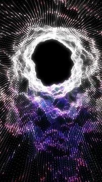 Abstract particle vortex forming a bright ring around a dark void, like a d.. イラスト素材