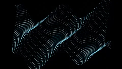 Abstract particle wave motion with blue glowing dots flowing over black bac.. Video stock 345731389