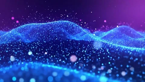 Abstract Particle Wave Moving Gently with Blue and Purple Lights Stock Footage 314241884