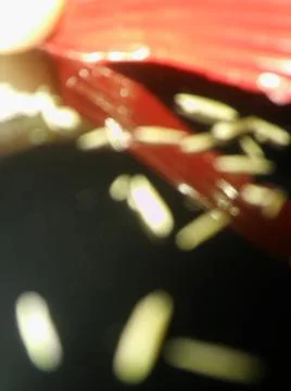 Abstract particles in black background with different elements in blurry effe Stock Photos