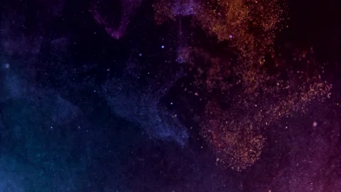 Abstract particles of blue and pink liquid flow and float motion on black Stock Footage 138593152