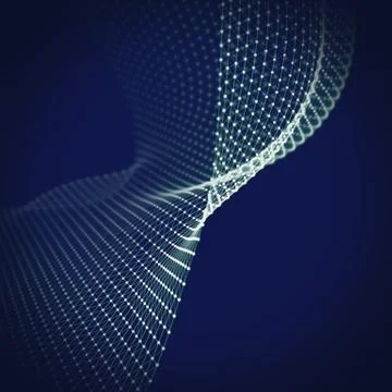 Abstract particles in curve mesh background.Technology style. Blur dotty and Stock Illustration