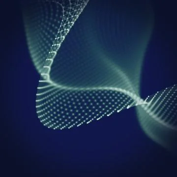 Abstract particles in curve mesh background.Technology style. Blur abstract d Stock Illustration