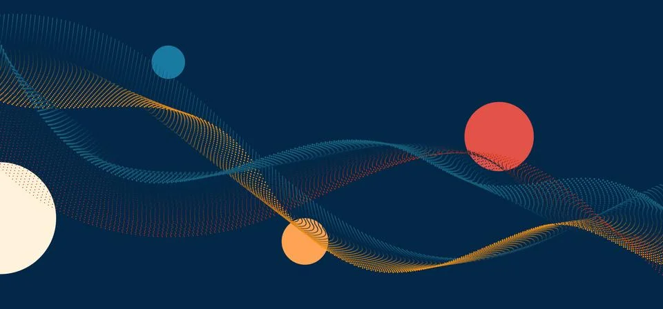 Abstract particles dot wave lines with circles elements on blue background Stock Illustration