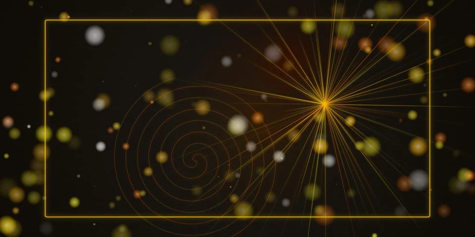 Abstract particles floating in dark space with glowing frame Stock Illustration