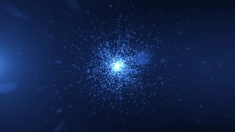 Abstract particles flying towards the camera on a blue light background Stock Footage 267086209