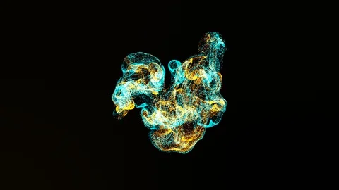 Abstract particles form lines, surface and grid. Purple orange background. Stock Footage 98323509