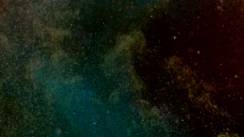 Abstract particles in multicolor liquid flow and float motion on black Stock Footage 138592529