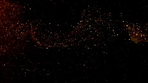 Abstract particles in multicolor liquid flow and float motion on black Stock Footage 138595082