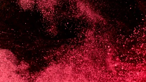 Abstract particles of pink liquid flow and float motion on black Stock Footage 138592480