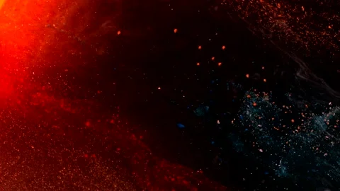Abstract particles of red and blue liquid flow and float motion on black Stock Footage 138593554
