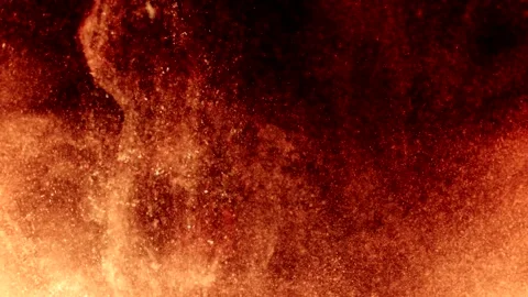 Abstract particles of red and orange liquid flow and float motion on black Stock Footage 138591875