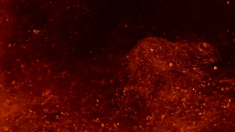 Abstract particles of red and orange liquid flow and float motion on black Stock Footage 138593352