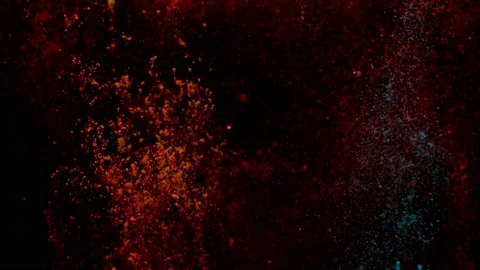 Abstract particles of red and orange liquid flow and float motion on black Stock Footage 138593779