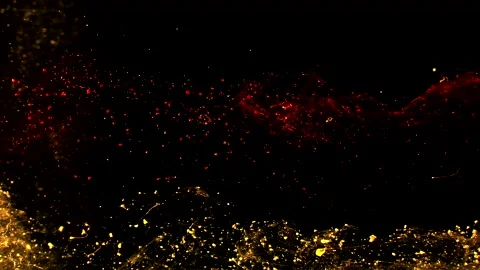 Abstract particles of red and orange liquid flow and float motion on black Stock Footage 138594179