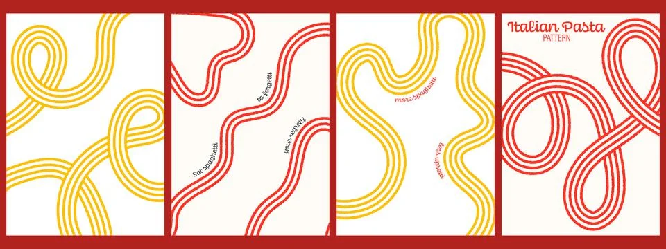 Abstract pasta posters with wavy spaghetti lines. Italian cuisine and Asian.. Stock Illustration
