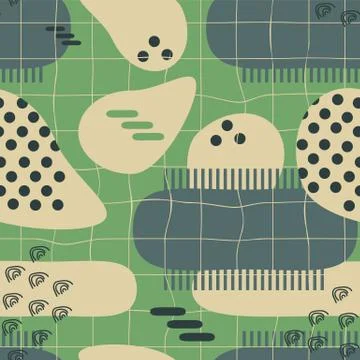 Abstract pastel avocado Seamless pattern of beige, green, blue colors Stock Illustration