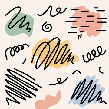 Abstract pastel boho background with black scribble doodles. Illustrazione stock