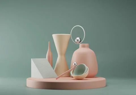 Abstract pastel colored composition of geometric primitive shapes. Balance Stock Illustration