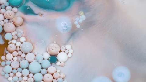 Abstract pastel colors bubbles paint. Slow motion. Top view Stock Footage 106514680