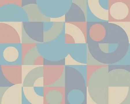 Abstract pastel geometric pattern featuring layered circles and squares, so.. Stock Illustration
