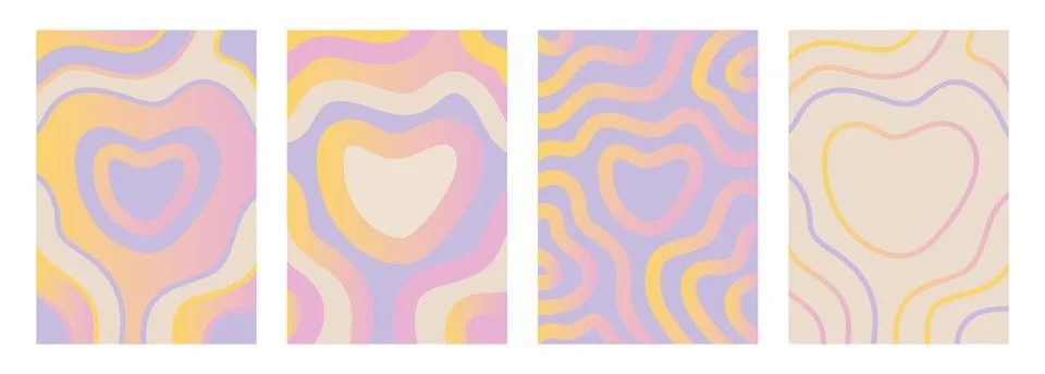 Abstract pastel heart pattern with wavy gradient lines in soft pink, yellow,  Illustrazione stock