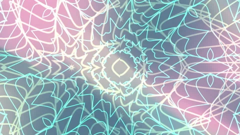 Abstract pastel kaleidoscope overlay pattern with a central floral design Stock Footage 328008934