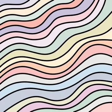 Abstract pastel wavy lines background in retro groovy style. Stock Illustration