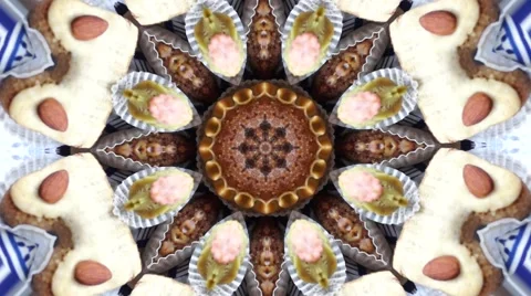 Abstract pastry kaleidoscope pattern Stock Footage 52556878