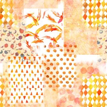 An abstract patchwork seamless watercolor pattern in warm colours 库存插图