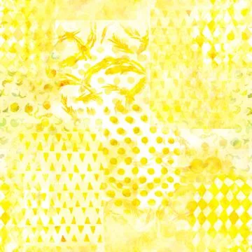 An abstract patchwork seamless watercolor pattern in faded yellow 스톡 일러스트