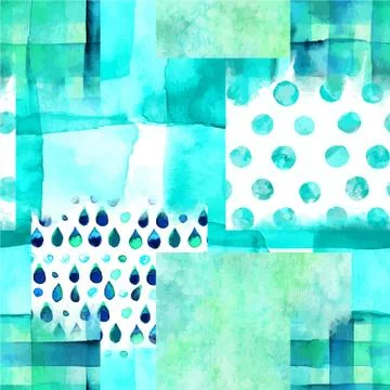 An abstract patchwork vector and watercolor background in teal blue 스톡 일러스트