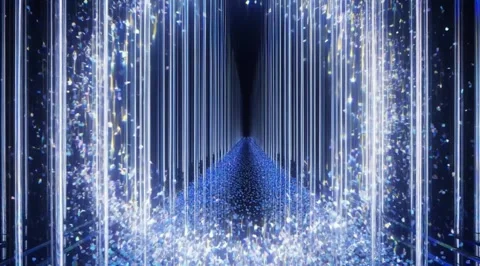 Abstract path through glowing crystal pillars Stock Footage 331457452