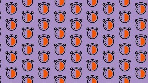Abstract Pattern of Alarm Clocks on a Purple Background. Stock Footage 325387599