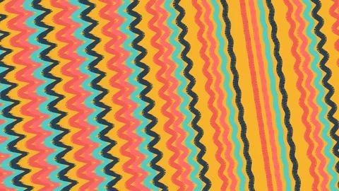 Abstract pattern with alternating zigzag stripes in warm yellow, pink, teal,  Stock Illustration