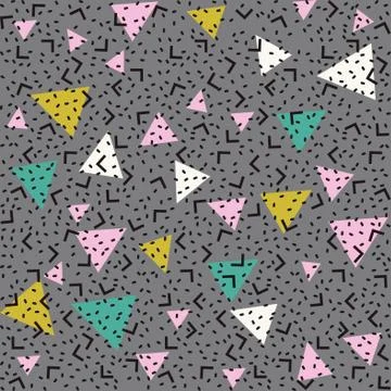 Abstract pattern background with pink, white and green triangles, black angles Stock Illustration