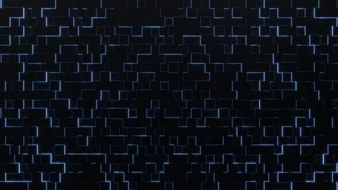 Abstract pattern backround. Black cubes with glowing neon edges. Stock Illustration