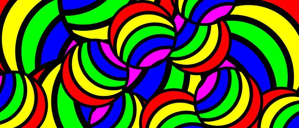 Abstract pattern balls with colorful lines. Modern rainbow horizontal banner  Illustrazione stock