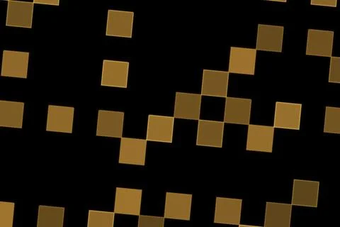 Abstract pattern of black and gold squares on dark background Stock Illustration