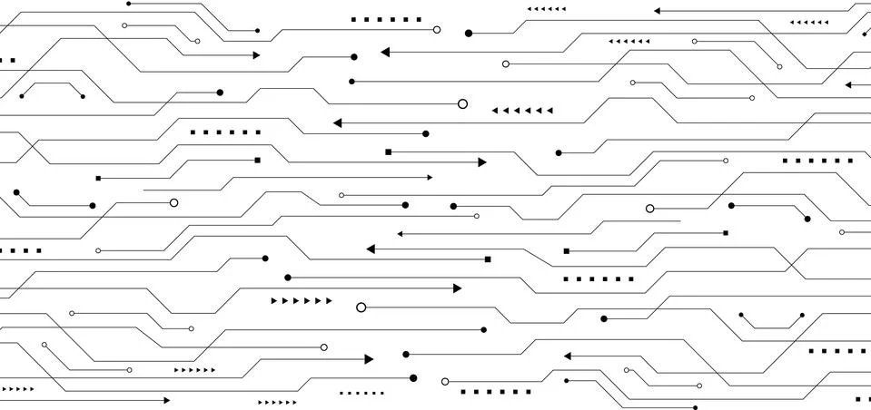 Abstract pattern black line circuit board on white background technology conc Illustrazione stock