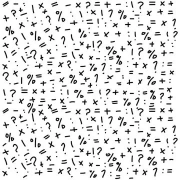 Abstract pattern of black mathematical symbols and signs Stock Illustration