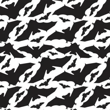 Abstract pattern with black night bats on background Illustrazione stock