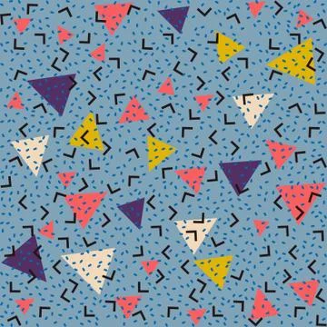 Abstract pattern blue background with pink, yellow, white, violet triangles and 스톡 일러스트