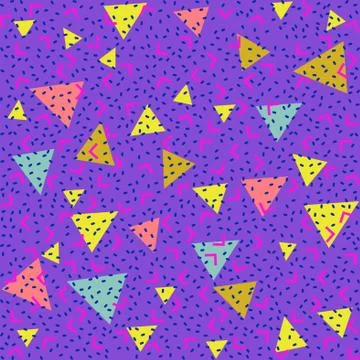 Abstract pattern blue background with red, yellow, blue triangles and pink Stock Illustration