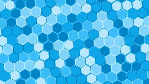 Abstract pattern of blue hexagons in varying shades forming a tessellated bac Illustrazione stock