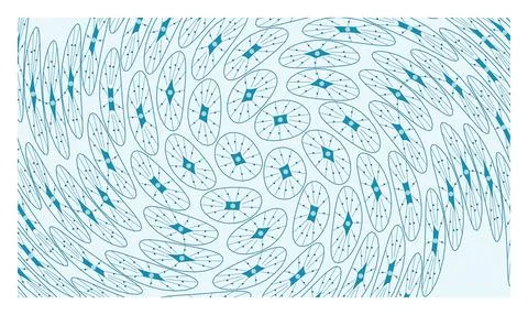 Abstract pattern with blue oval shapes and radial lines on light background. Illustrazione stock