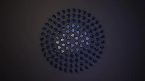 Abstract pattern of blue polka dots radiating on dark background Stock Photos
